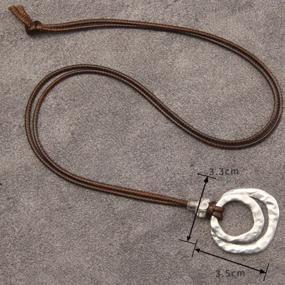 Handmade Bohemian Multi Layer Circular Silver Pendant Rope Necklace NEW - Picture 2 of 6